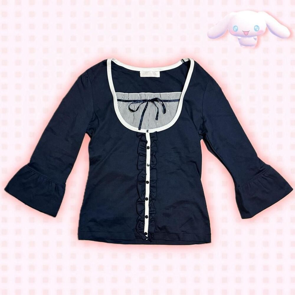 Prime pattern milkmaid top It has frills stripes bell sleeve